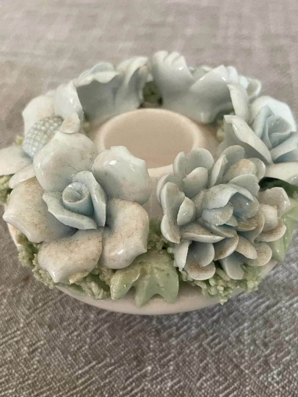 Vintage Porcelain Floral Light Blue Taper Candle Holder Japan 3.5